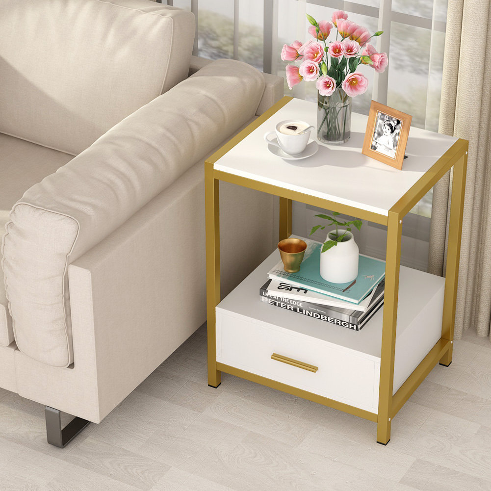 Everly Quinn Finnell 1 Drawer Metal Nightstand In Gold Wayfair