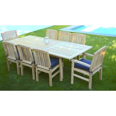 Waterford 9 Piece Teak Dining Set With Sunbrella Cushions Iksunteak Cushion Color Charcoal