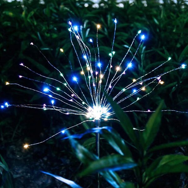 90 LED Solar Powered Firework Starburst Stake Light Multi Colour Garden Outdoor 