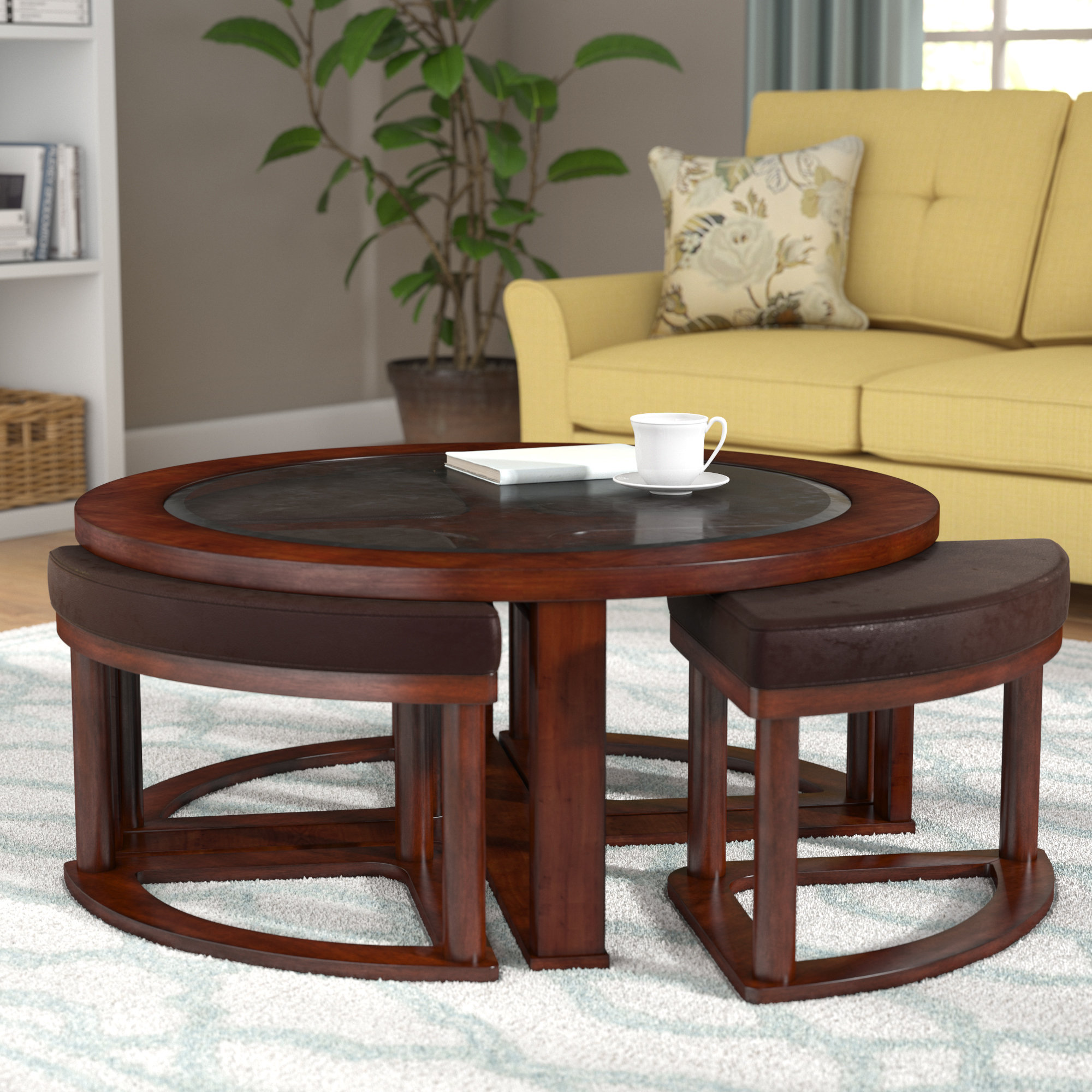 Darby Home Co Eastin Coffee Table With Nested Stools Darby Home Co Eastin Coffee Table With Nested Stools
