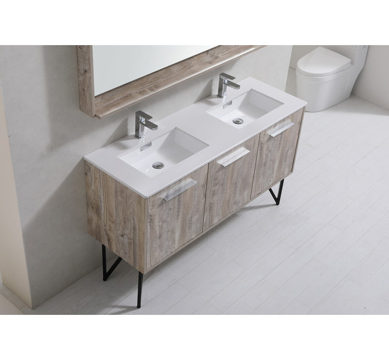 Ellison Nature Wood 60" Double Bathroom Vanity Set with ...