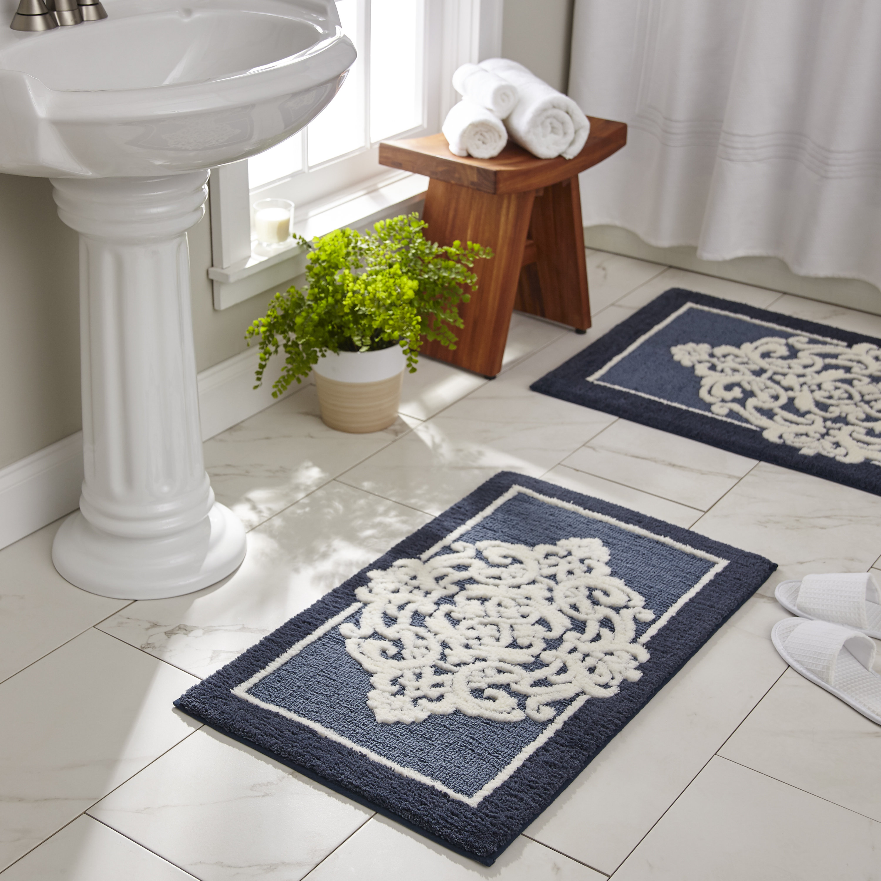 Rosdorf Park Gann Rectangular Polyester Non Slip Fl Bath Rug Polyester Non Slip Fl Bath Rug