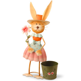 Metal Rabbit Holding Flower Easter Decoration By National Tree Co.