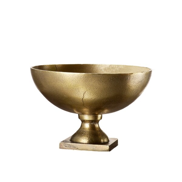 Matte Gold Finish Metal Pedestal Bowl Handles Floral Wedding Centerpiece 7"High 