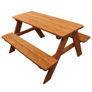 Kid's Child Pinewood Picnic Table & Benches Chair Set Rot-resistant Home Garden 