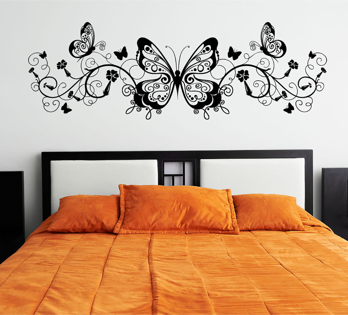August Grove® Butterfly Scrolls Vinyl Wall Decal Sticker Home Decor Art