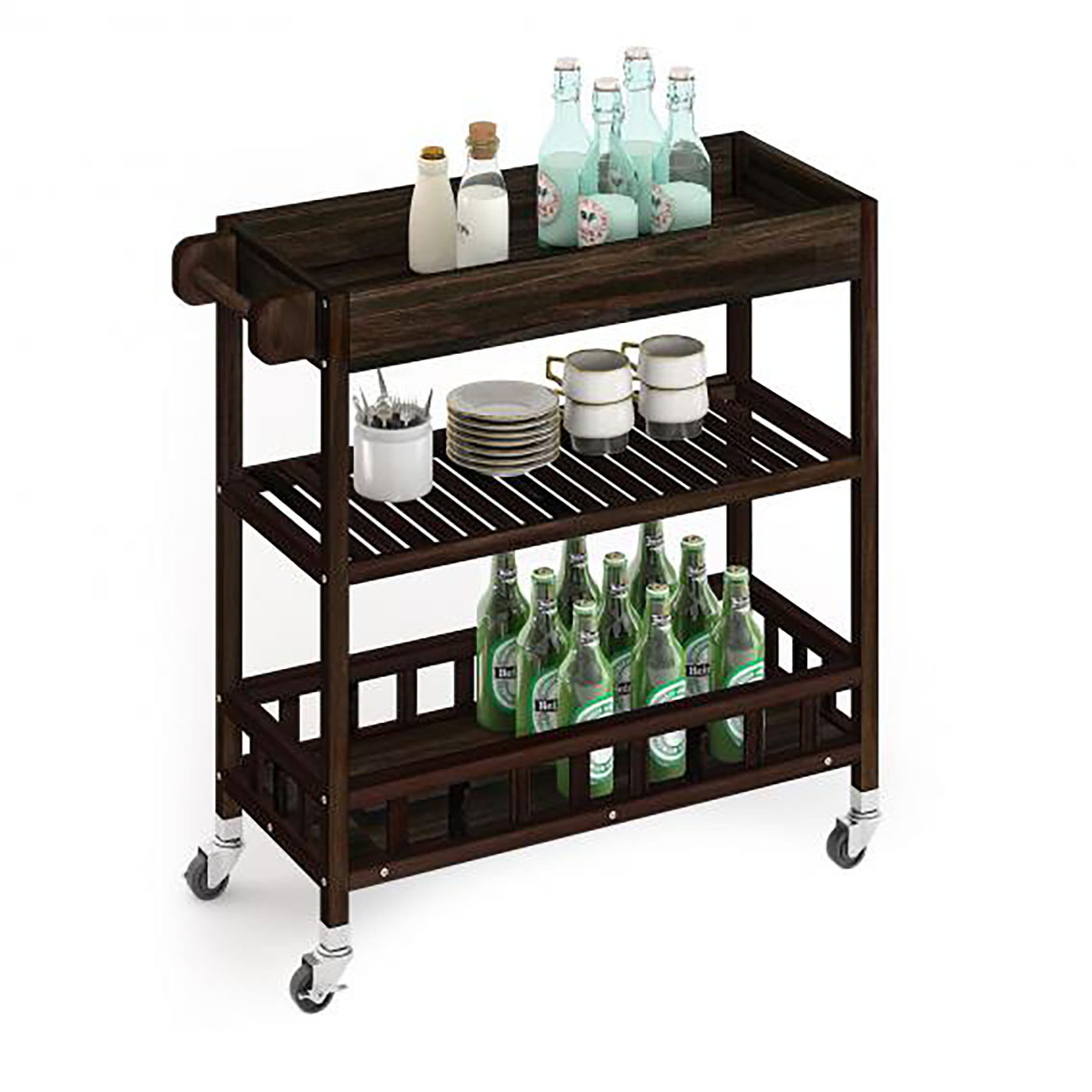 INTERBUILD 3Tier Solid Acacia Bar Cart Wayfair