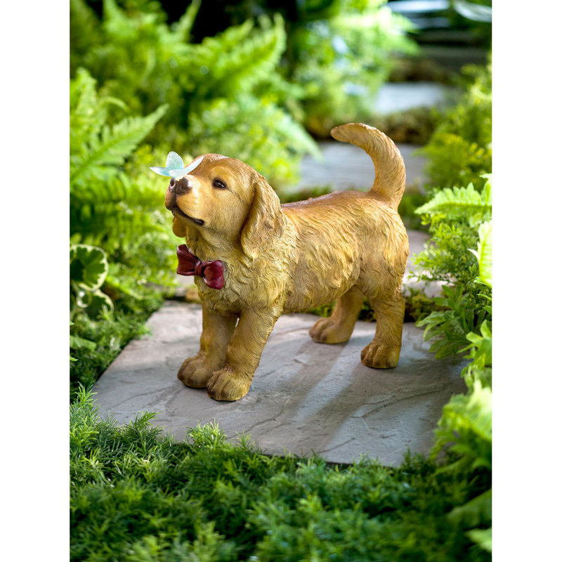Red Barrel Studio Denford Golden Retriever Puppy With Solar Butterfly Garden Statue Wayfair