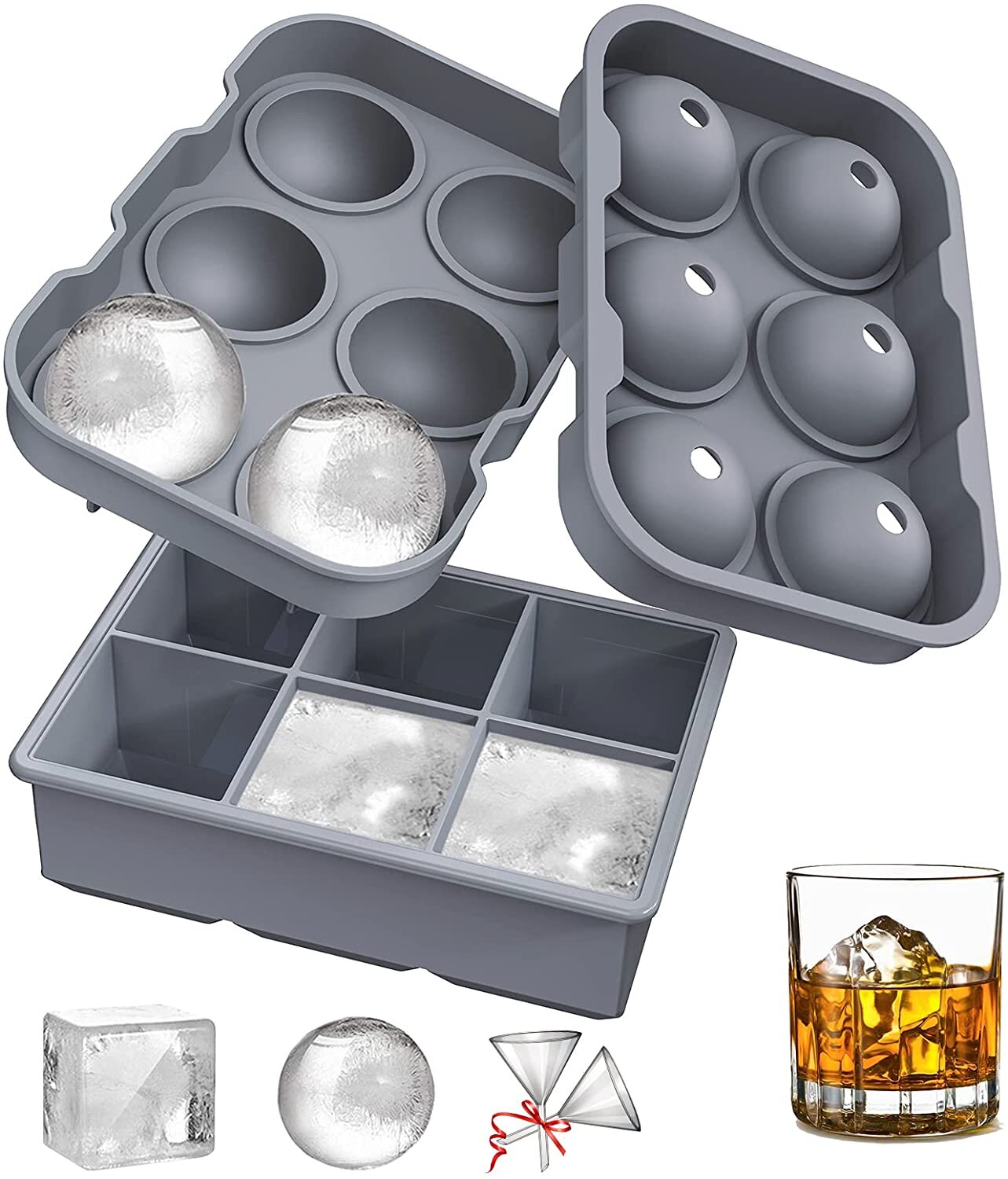 Whiskey or Other Beverages 1Pcs Green Cocktails 24 ice Trays Does not Contain BPA Durable and Easy to Release Silicone ice Cube Trays with lid Water for Beverages