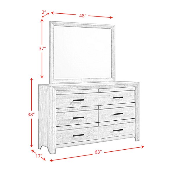 Sand & Stable Decker 6 Drawer 75'' W Double Dresser with Mirror | Wayfair