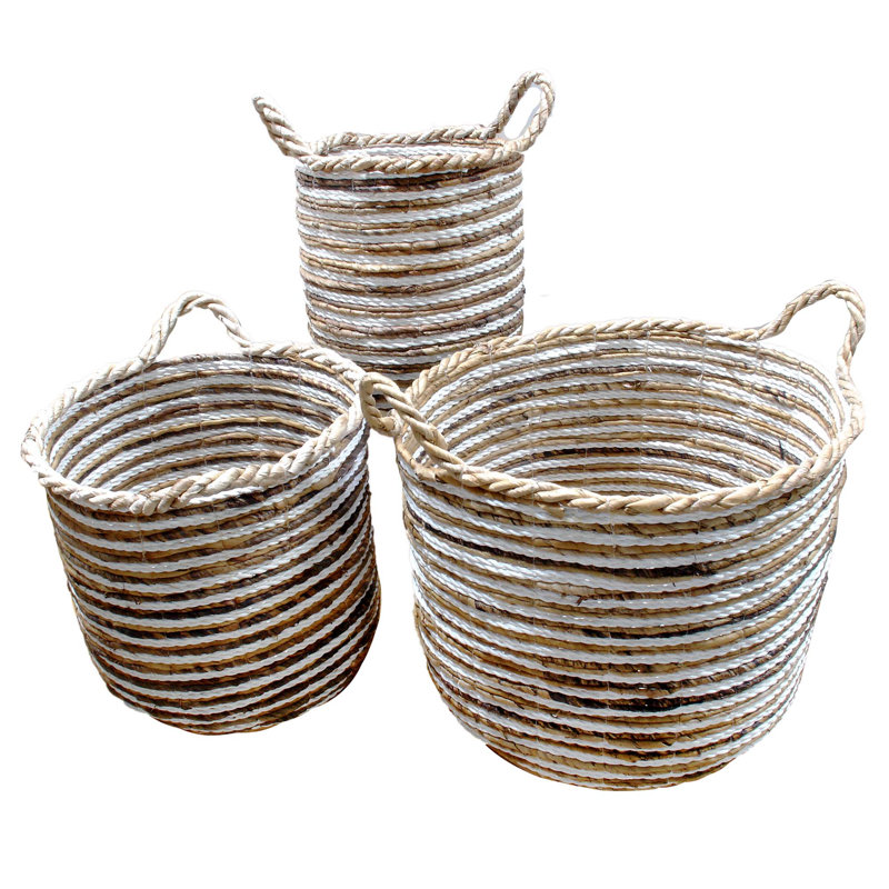 Bay Isle Home Spiral Design Handwoven 3 Piece Rattan Basket Set Wayfair