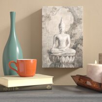 B BLINGBLING Gold Buddha Canvas Wall Art 3D Mandala Flower Blossom Buddha Painting with Gold Foil Reproduction Print on Blue Canvas Wrapped and Ready for Hang 24x32