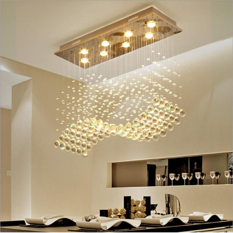 Modern Wave Crystal Pendant Light Ceiling Lamp Rain Drop Chandelier LED Lighting 