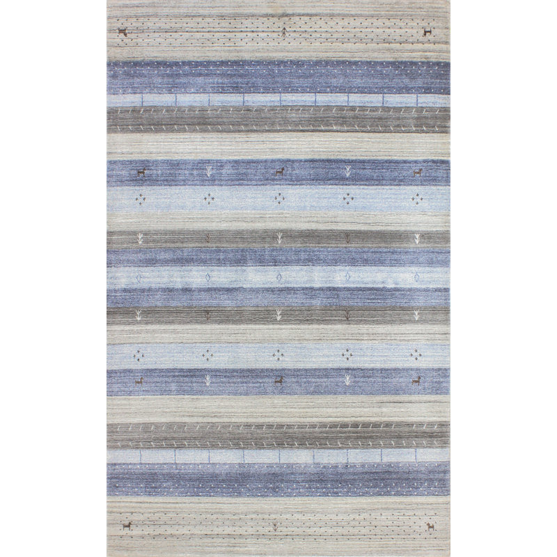 Bashian Rugs Indo Loribaft Striped Hand Knotted Blue Ivory Gray Area Rug Perigold