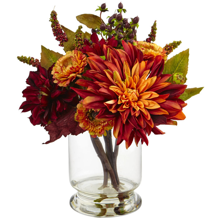 Dahlia And Mum Floral Arrangement In Vase Reviews Joss Main