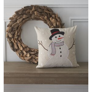 Holiday Whimsical Snowman Cotton Throw Pillow