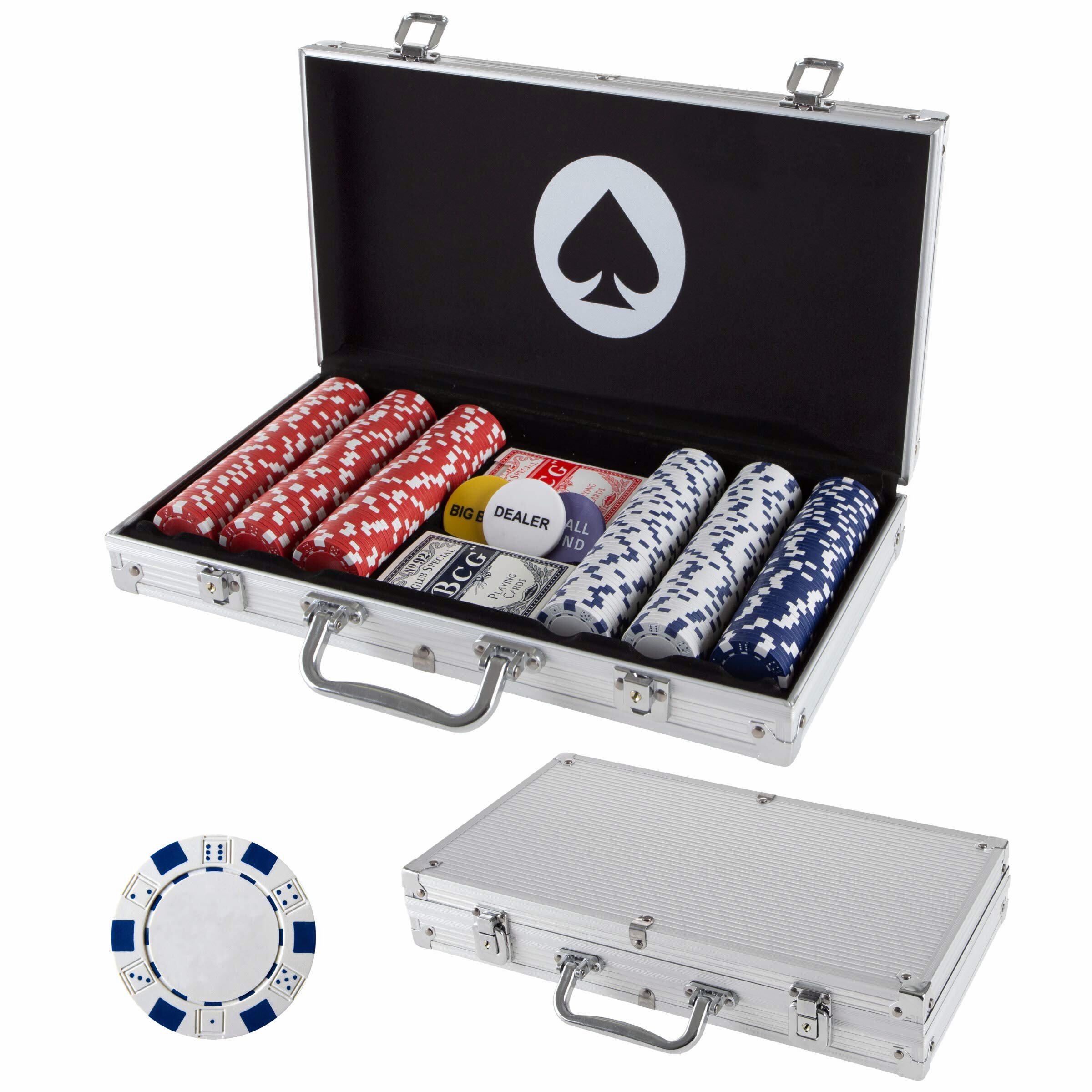 Casino Texas Clay Poker Chip Set Blackjack Table Cloth Cards Dealer chips 