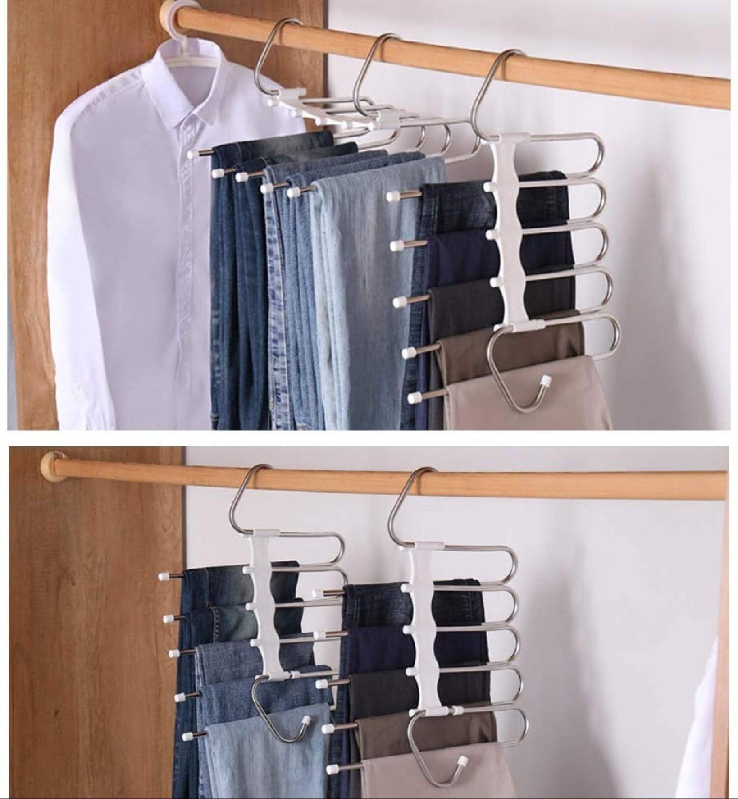 OMAAI Pants Hangers Premium S-Shape Stainless Steel Jeans Hanger with 5 Layers for Multi-Use Space Saver for Trousers Towels Scarfs Ties Type-A7 