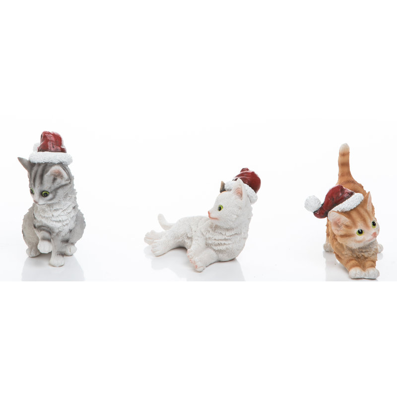 The Holiday Aisle 3 Piece Aaron Resin Santa Hat Kitten Figurine