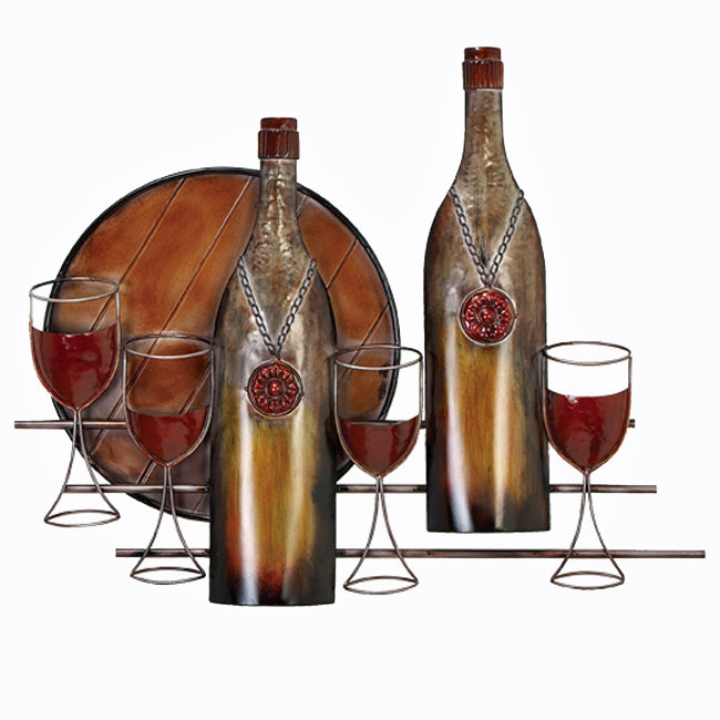 Ec World Imports Wine Bottles And Glasses Metal Home Art Wall