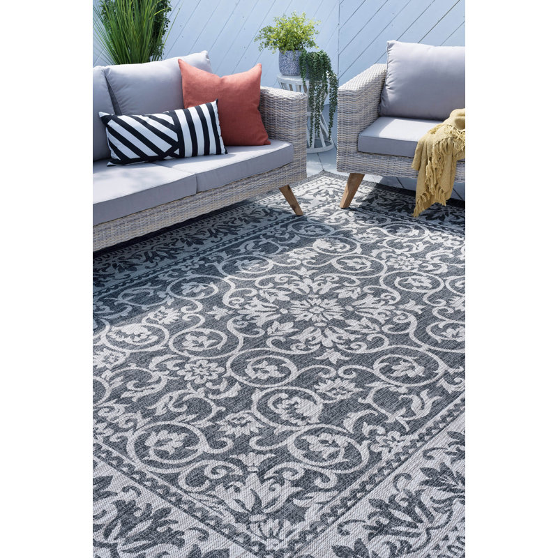 Alcott Hill Hayle Transitional Floral Charcoal Indoor Outdoor Area Rug Reviews Wayfair