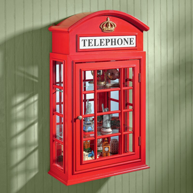 Design Toscano Piccadilly Circus British Telephone Booth Wall Curio Cabinet Reviews Wayfair Ca