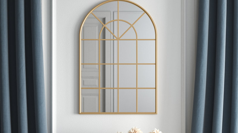 gold framed window pane mirror
