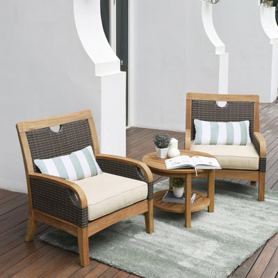 Colden Teak Wicker 2 - Person Seating Group with Cushions