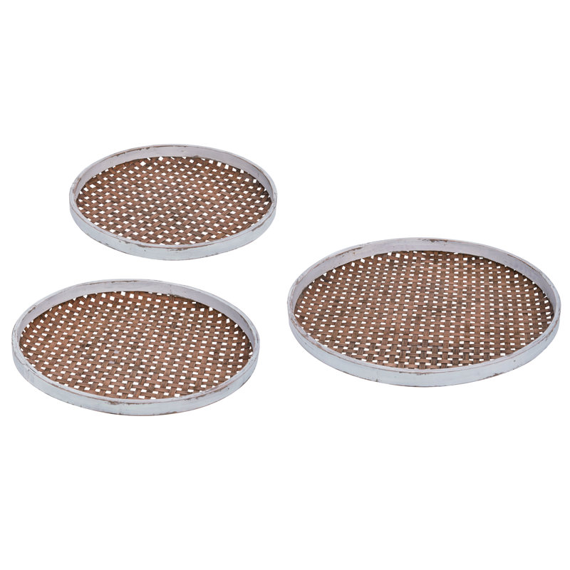 World Menagerie Siller 3 Piece Spring Woven Nested Ottoman Coffee Table Tray Set Wayfair