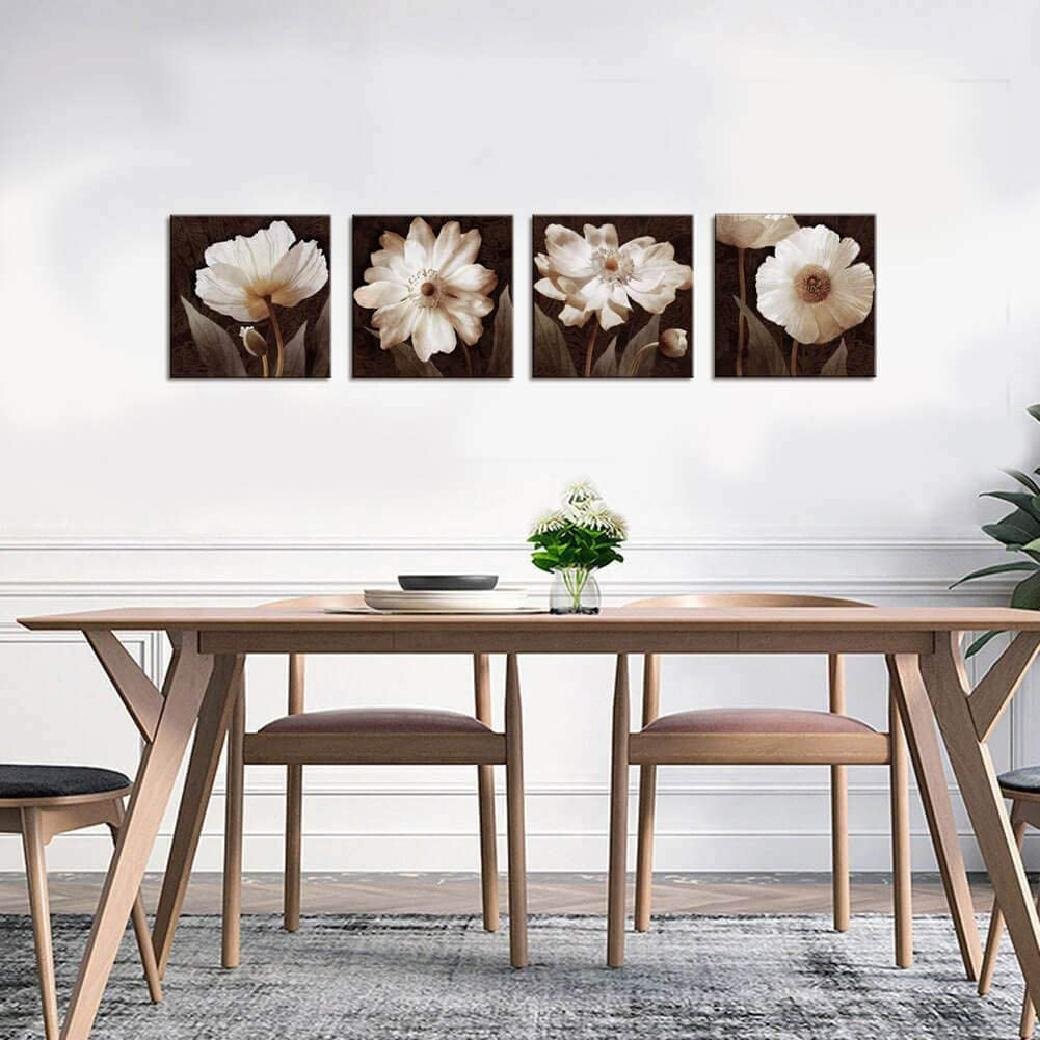 Floral Home Decor White Flower Canvas Wall Art Print
