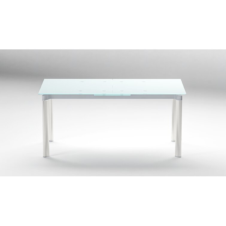 white glass top extending dining table