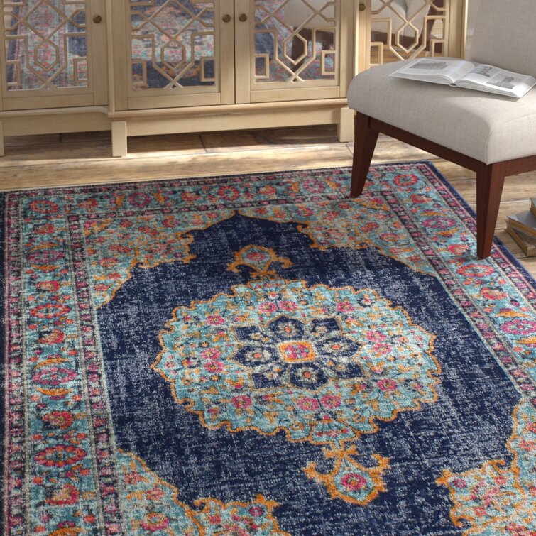 Mistana™ Ashburn Power Loom Dark Blue Rug & Reviews | Wayfair