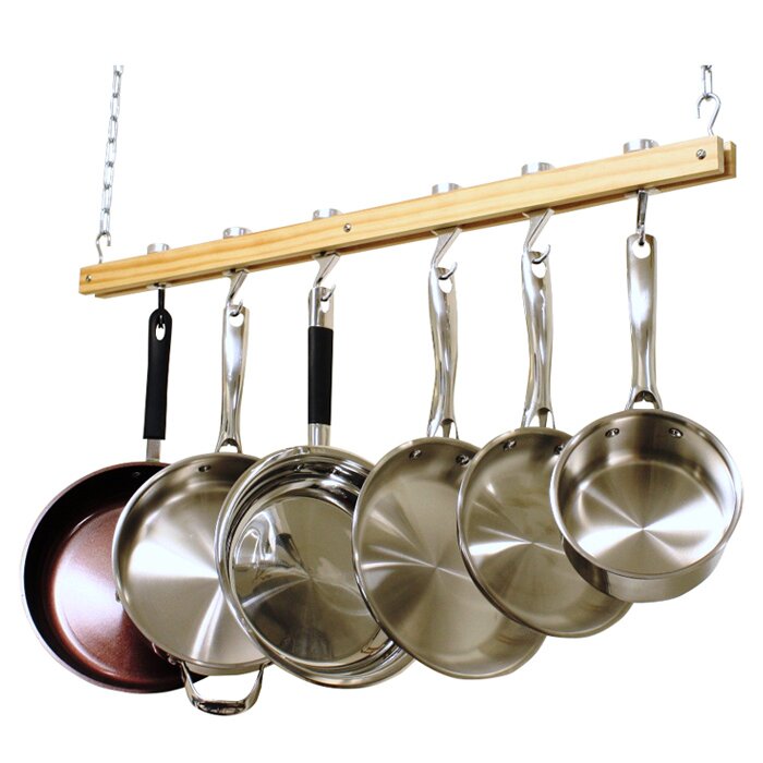 Red Barrel Studio Ceiling Mounted Wooden Hanging Pot Rack