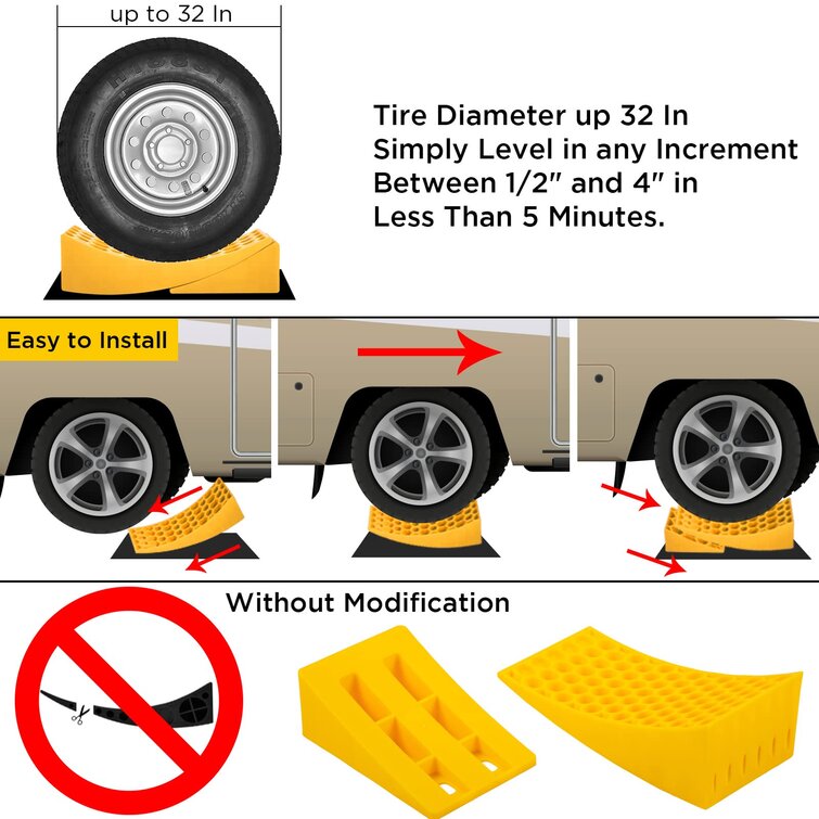 Homeon Wheels RV Leveling Blocks Wheel Chocks Easy Folding Trailer Leveler Blocks 2 Pack for Trailers & Campers Tire Chocks for Car Less Than 3 Minutes to Level 
