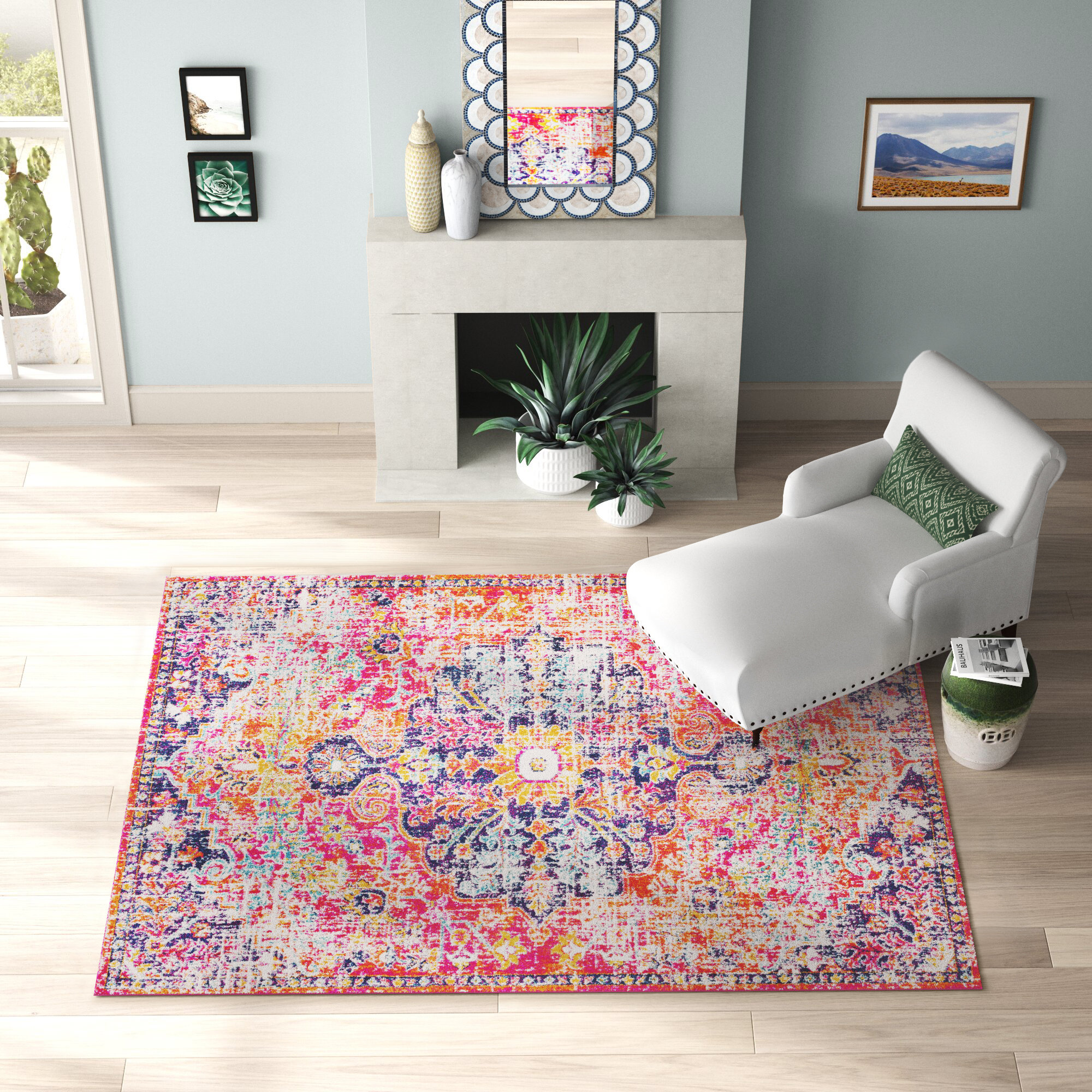 Mistana™ Hillsby Oriental Area Rug in Orange/Dark Blue & Reviews Wayfair