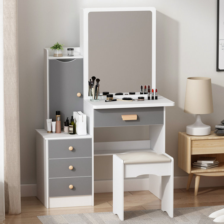 Latitude Run® Kho 33'' Wide Vanity Set with Stool and Mirror Wayfair