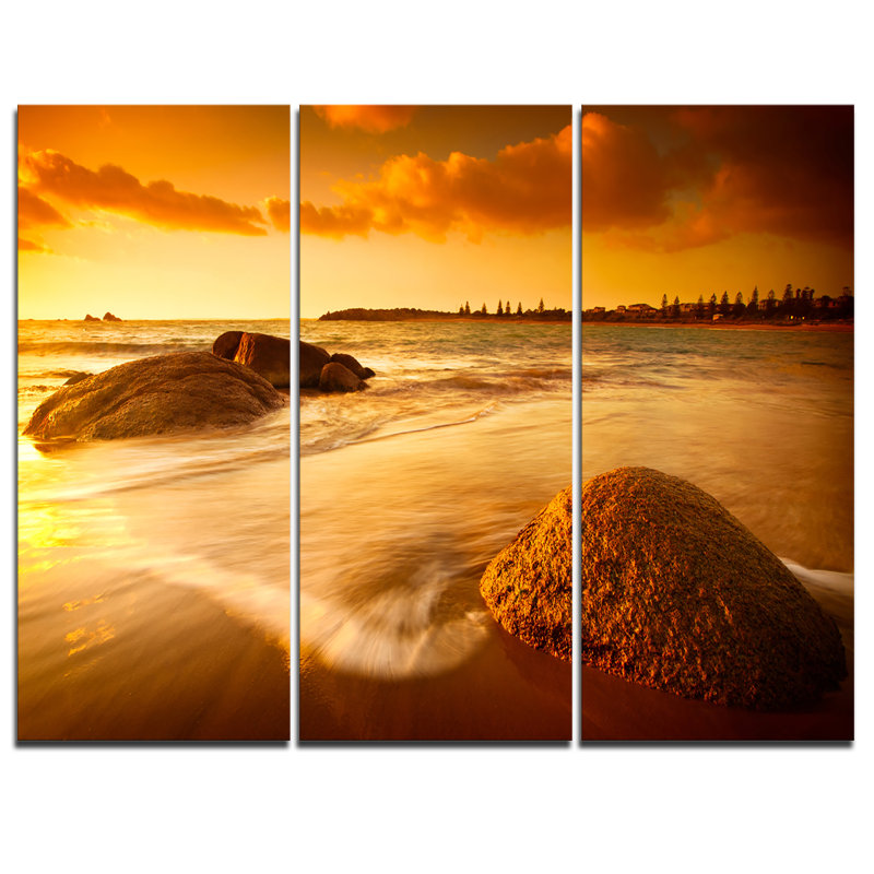 Designart Sun Tinted Beach 3 Piece Graphic Art On Wrapped Canvas Set Wayfair