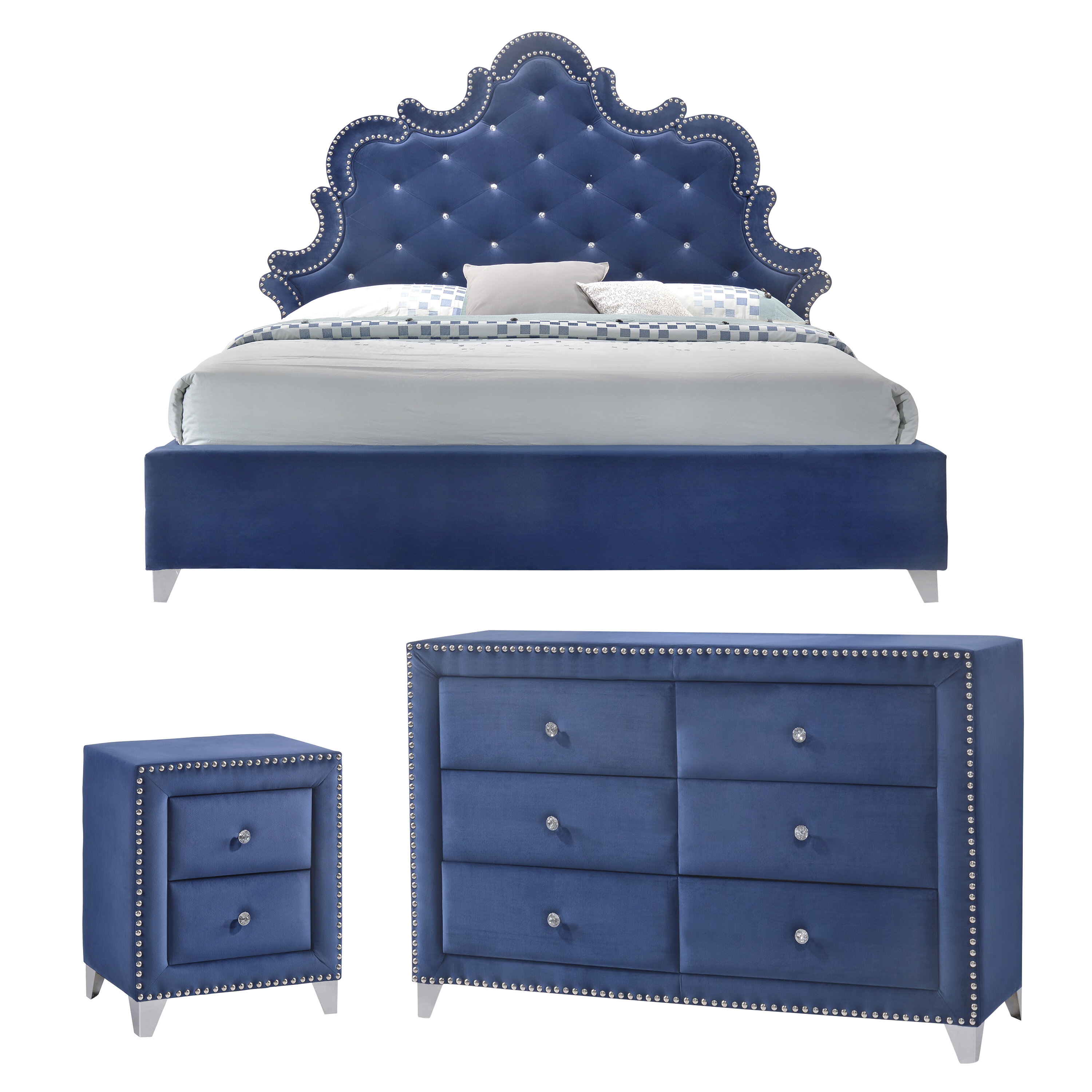 Rosdorf Park Malone Velvet Platform Configurable Bedroom Set