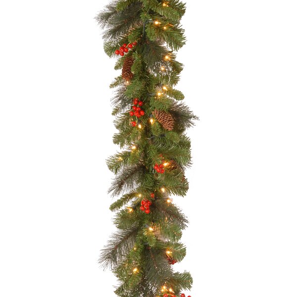 10-Feet Cordless Lighted Silver Berry-Beaded Holiday Christmas Garland 3 Colors 