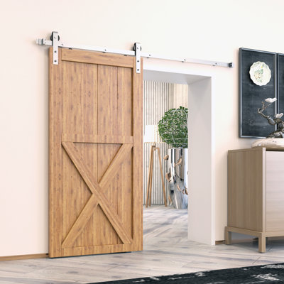 Stainless Steel Standard Single Barn Door Hardware Kit Homacer Track Length 216 in