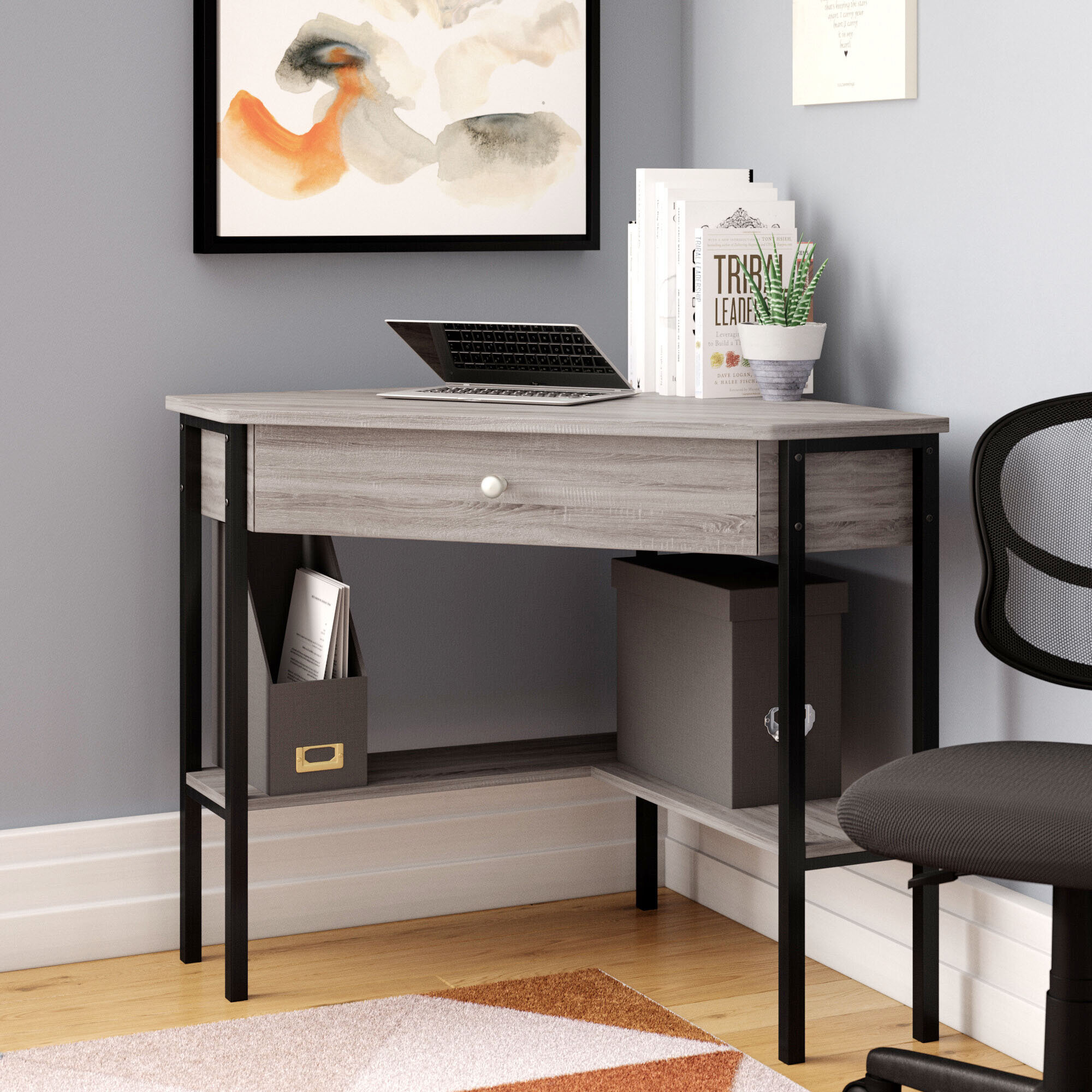 small corner desk grey