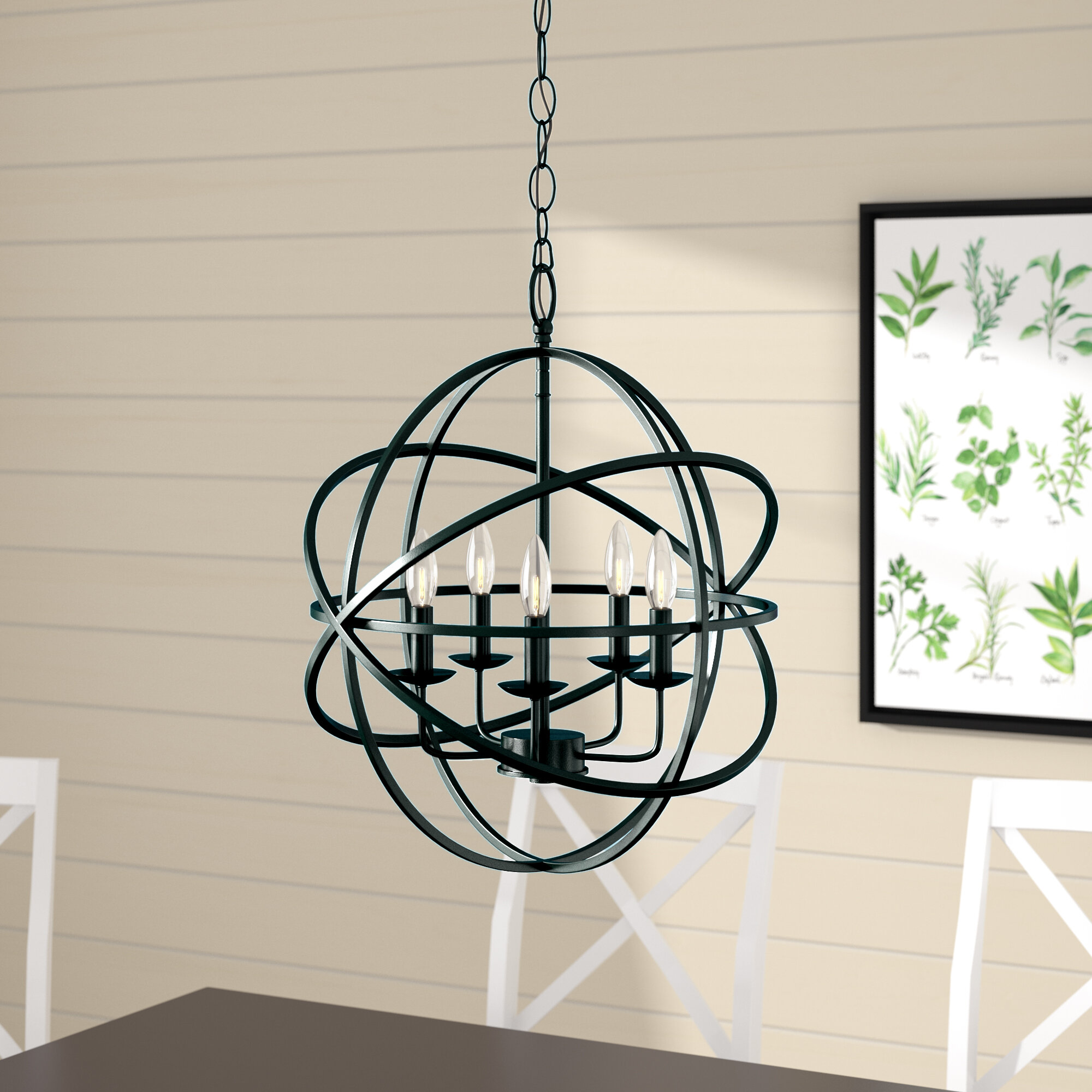 5-Light Orb Chandelier Globe Light Sphere Hanging Fixture Ceiling Dining Lamp