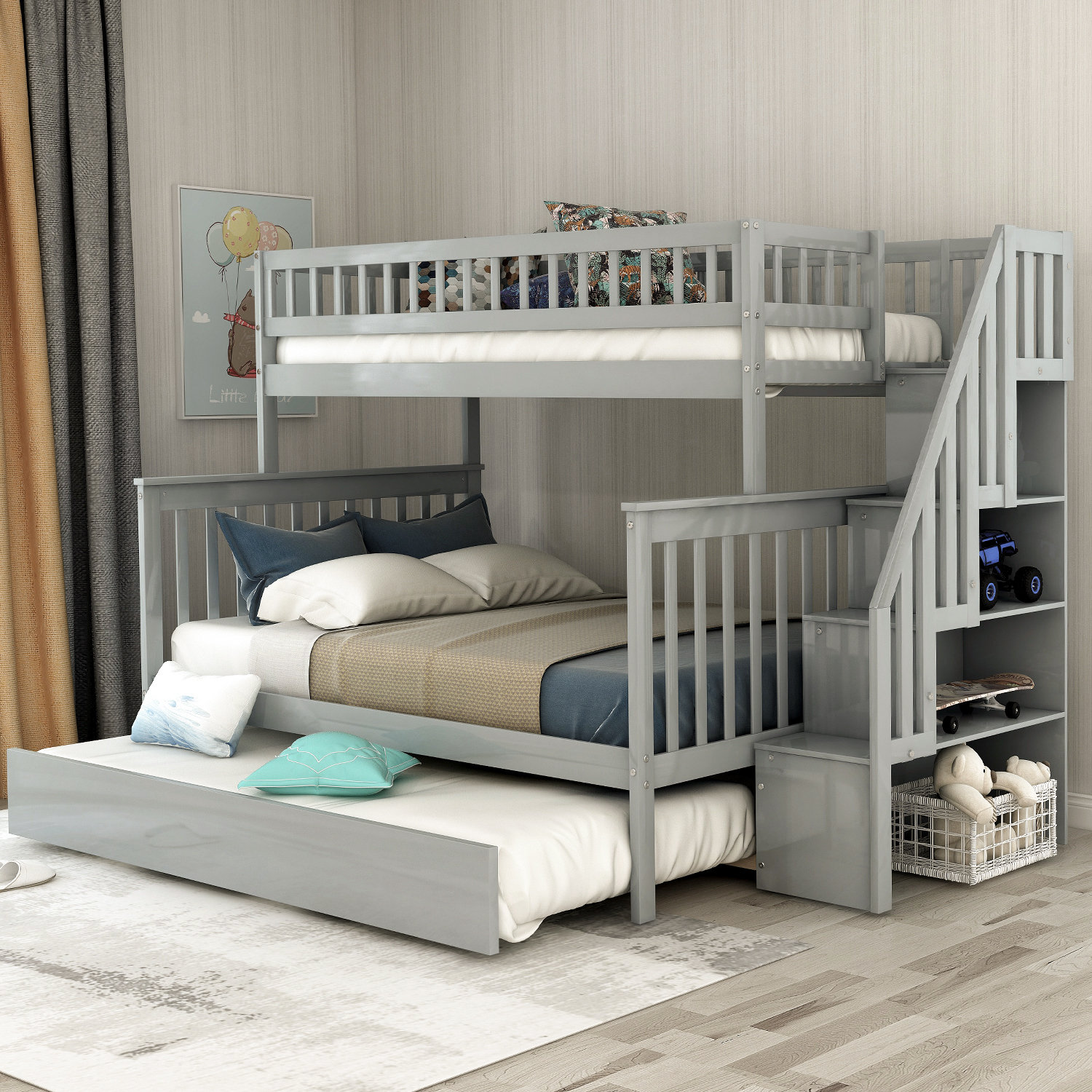 Harriet Bee Hazzard Stairway Twin Over Full Bunk Bed With Trundle Harriet Bee Hazzard Stairway Twin Over