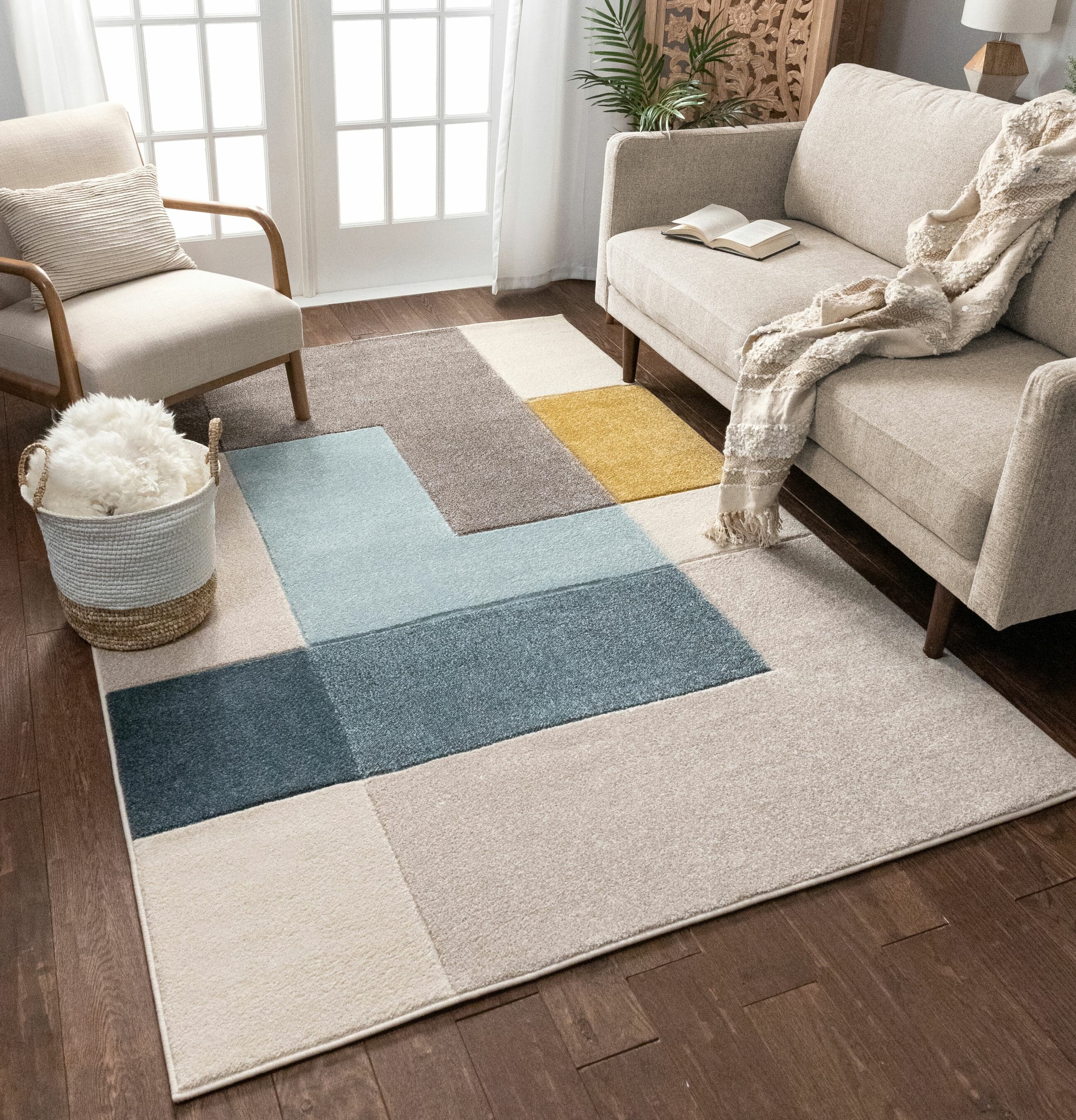 Mustard Modern Style Rugs Home Accessories in Geometric Grey Cream Grey & Mustard, 120x170cm Diamond Pattern in Soft Touch Large Living Room Rug Yellow