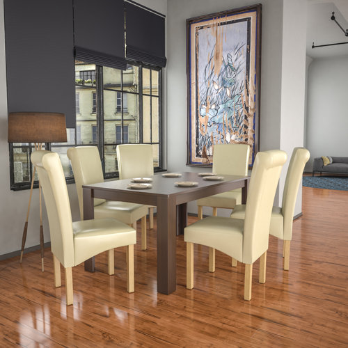 Sherlene Dining Set with 4 Chairs Ebern Designs Colour (Table): Walnut, Colour (Chair): Cream