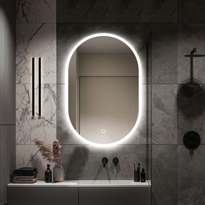 Ahmiyah Oval LED-Bathroom-Mirror/ Anti-Fog/ Dimmable/ Color Changing/ Bluetooth/ Tempered glass
