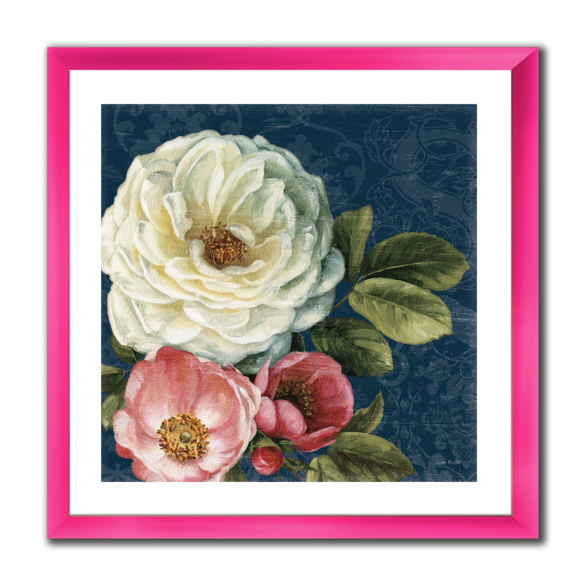 East Urban Home Red White And Pink Damask Rose Flowers Picture Frame Print On Canvas Wayfair