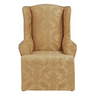 Matelasse Damask T-Cushion Wingback Slipcover