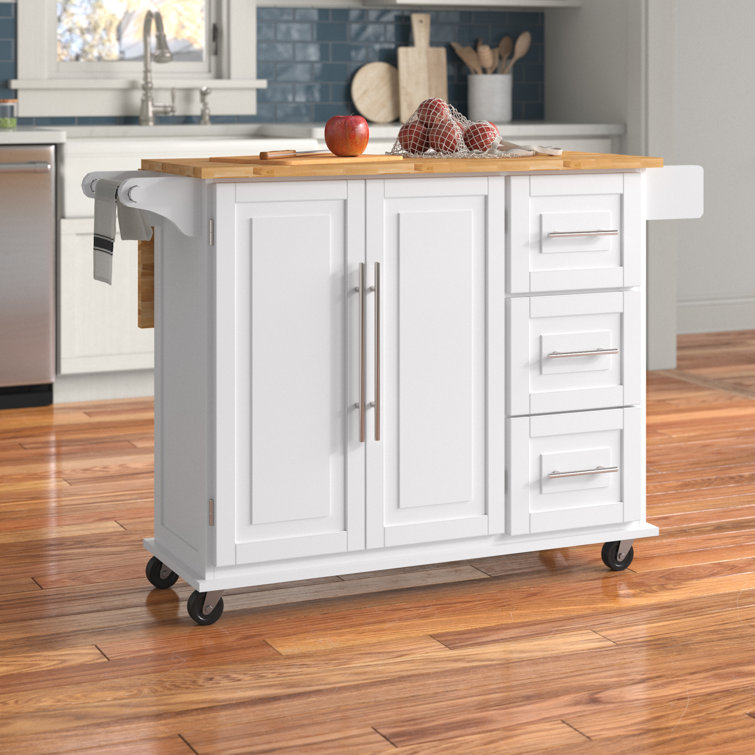 Alabama 53.5'' Wide Rolling Kitchen Island with Solid Wood Top