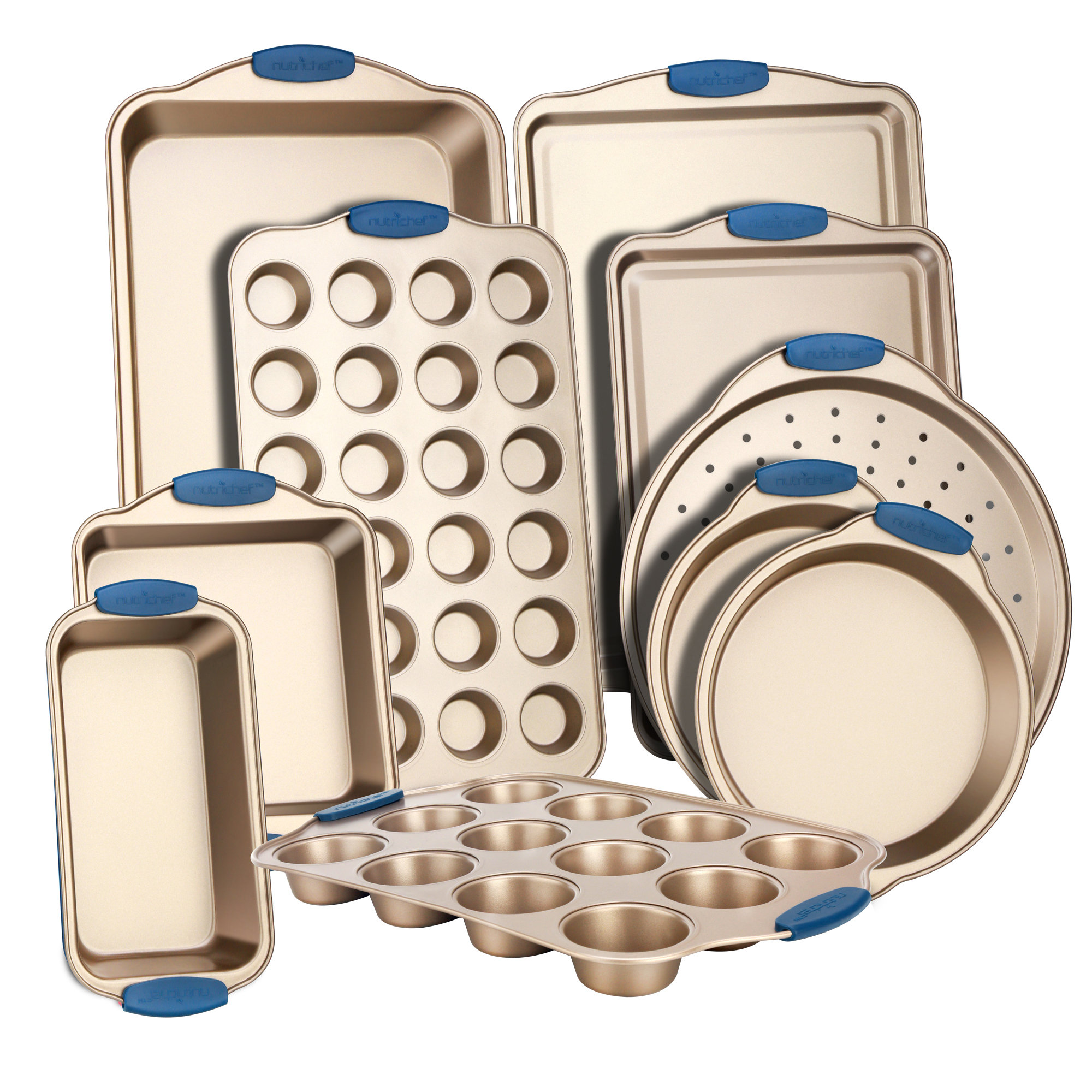 NutriChef Kitchen Oven Baking Pans - Deluxe Nonstick Gold Coating ...